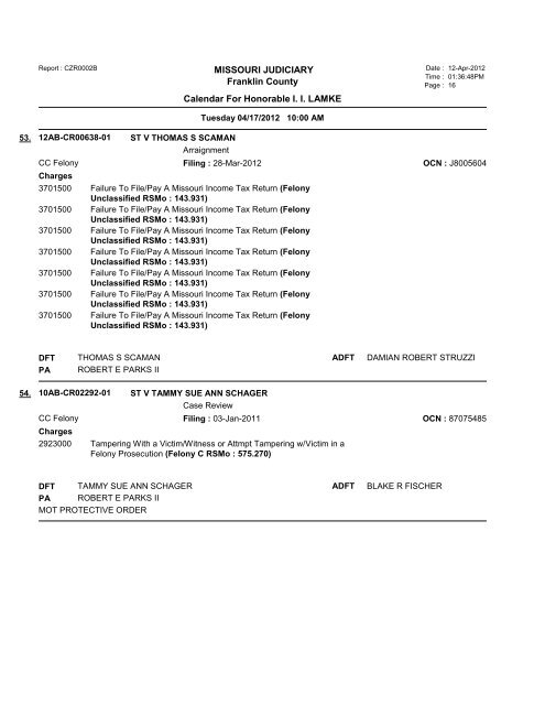 MISSOURI JUDICIARY Franklin County Calendar ... - TownNews.com