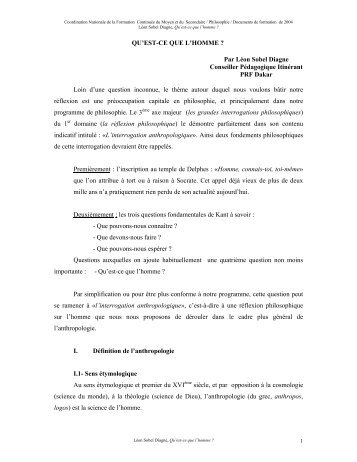 QU'EST-CE QUE L'HOMME ? Par Léon Sobel Diagne ... - Carrapide