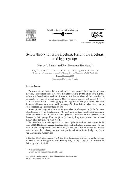 Sylow theory for table algebras, fusion rule algebras, and ... - blue