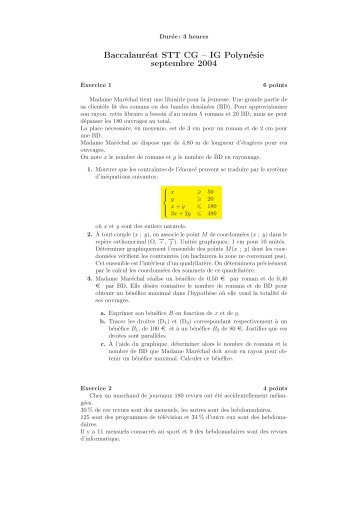 Sujet Maths Bac 2004 Polynesie STT CG IG - Académie d'Aix ...