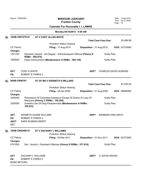 MISSOURI JUDICIARY Franklin County Calendar ... - TownNews.com