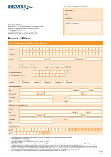 Demande d'affiliation - La Mutualité Libre Securex
