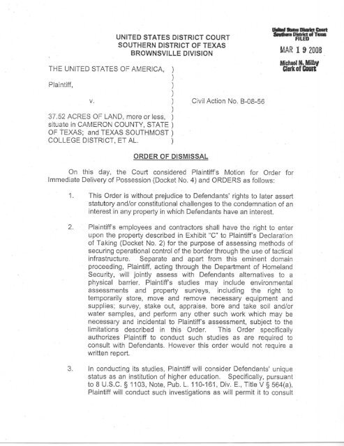 Order of Dismissal signed by Judge Andrew S. Hanen - blue - The ...