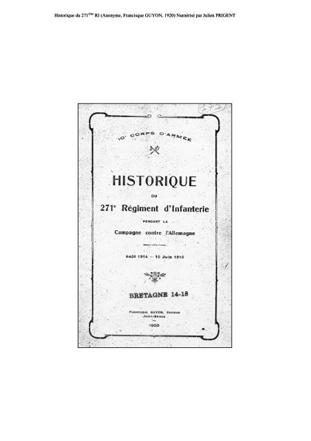 Historique du 271ème RI (Anonyme, Francisque ... - Ancestramil