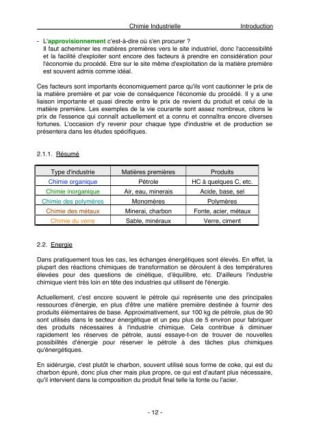 CHIMIE INDUSTRIELLE - Gramme