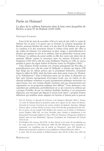 Partis en Hainaut? La place de la noblesse hainuyère dans la lutte ...