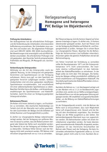 Verlegeanweisung Tarkett PVC Beläge