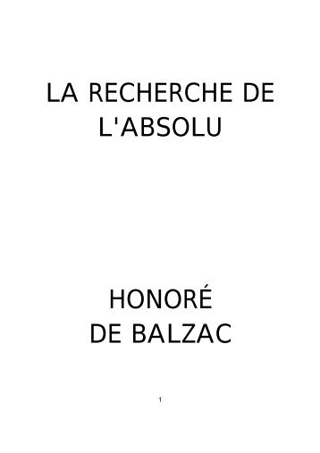 LA RECHERCHE DE L'ABSOLU HONORÉ DE BALZAC