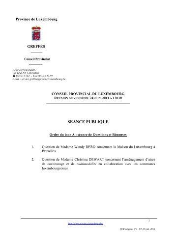 Ordre du jour n° 3 - CP du 24 juin 2011 - Province de Luxembourg