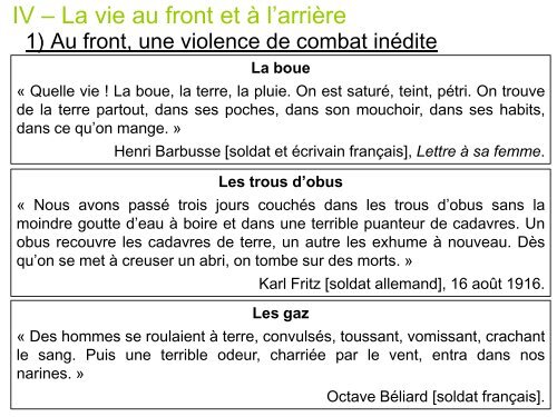 IV – La vie au front et à l’arrière