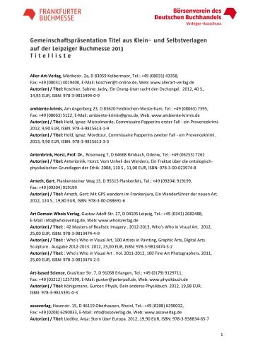 Titelliste Leipziger Buchmesse 2013