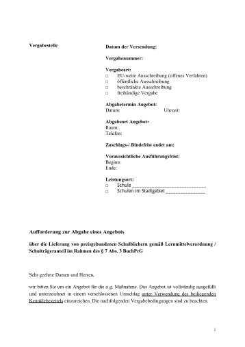 Musterformulare für Ausschreibungen von Schulbuchaufträgen