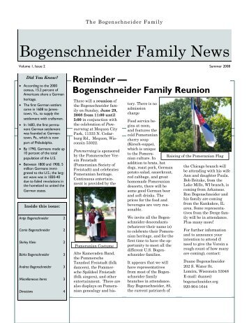 Bogenschneider Family News, Vol. 1, No. 2. Summer 2008