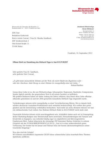 Offener Brief - Börsenverein des Deutschen Buchhandels