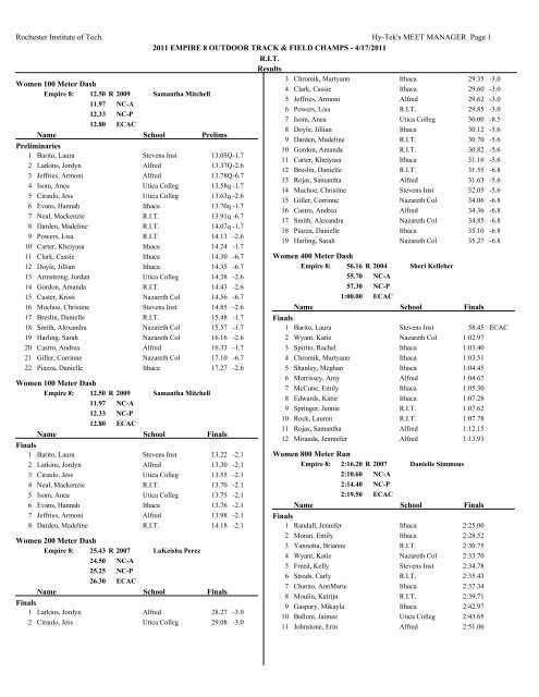 Complete Results - Ithaca College Athletics