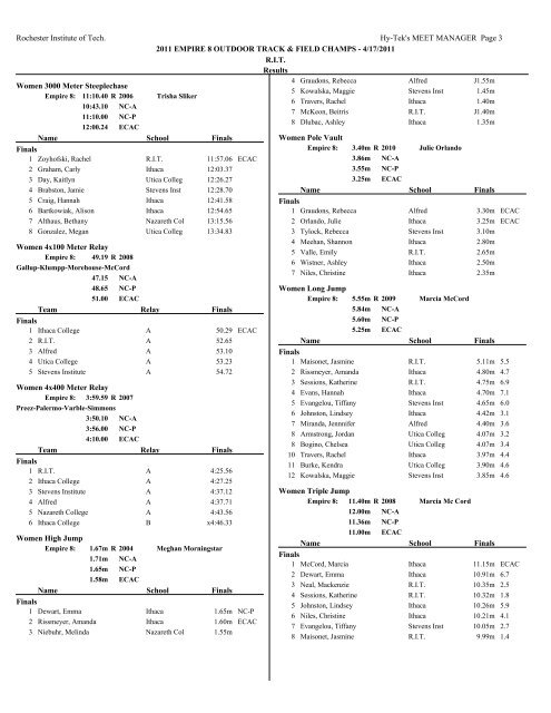 Complete Results - Ithaca College Athletics