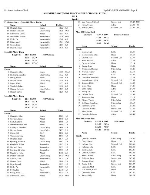 Complete Results - Ithaca College Athletics