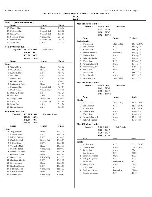 Complete Results - Ithaca College Athletics