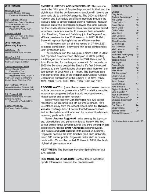 2011 Football Game Notes - Ithaca College Athletics