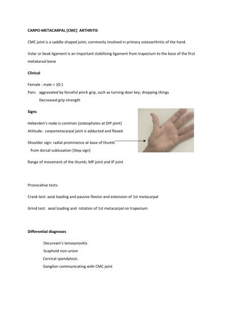 CARPO-METACARPAL [CMC] ARTHRITIS CMC joint is a ... - Bonefix