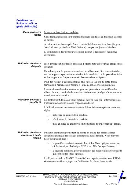 Manuel d'aide à la réalisation d'une infrastructure de génie civil de ...