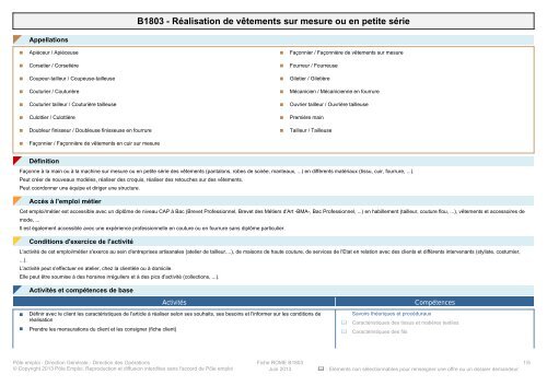 B1803 - Réalisation de vêtements sur mesure ou en petite série