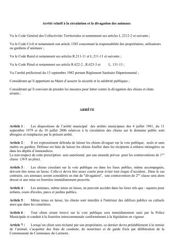 relatif a la circulation et la divagation des chiens - Ville de Pontarlier