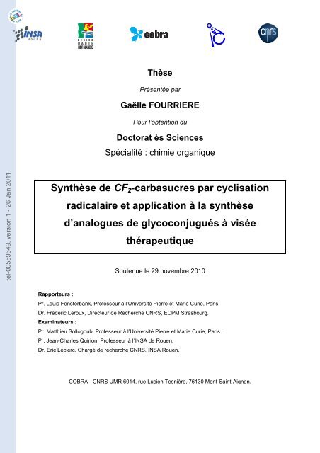 Synthèse de CF2-carbasucres par cyclisation radicalaire et ... - TEL