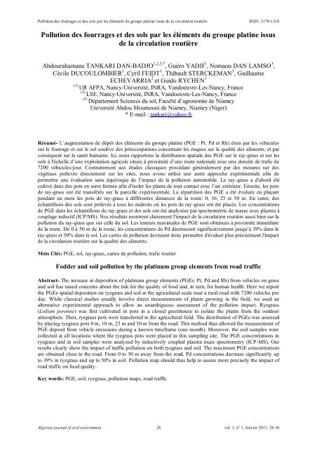 Titre : Pollution des fourrages et des sols par les éléments du ...