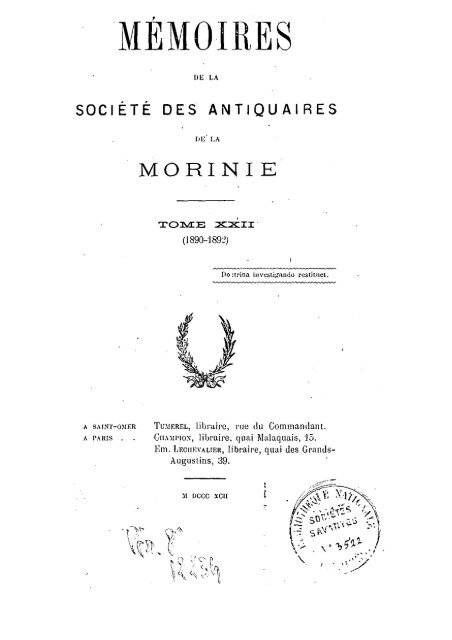 Memoires 1890 1892 Tome 22 Ouvrages Anciens Sur Saint Omer