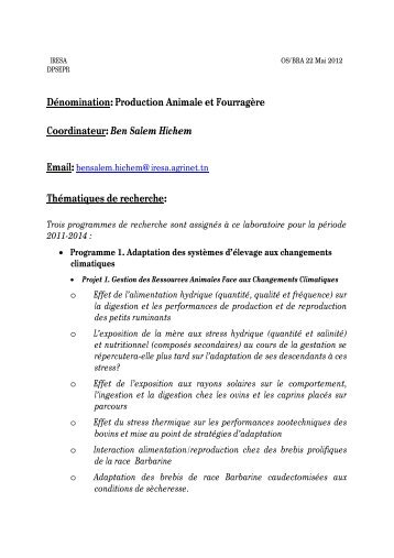 Dénomination: Production Animale et Fourragère ... - Iresa