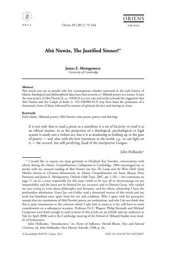 Abū Nuwās, The Justified Sinner?* - Books and Journals