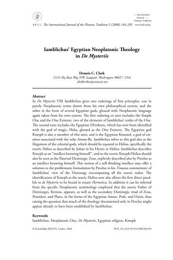 Iamblichus' Egyptian Neoplatonic Theology in De Mysteriis