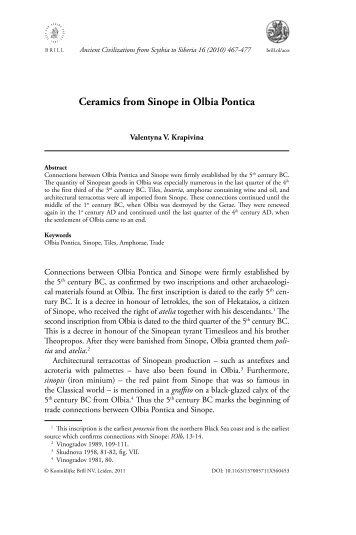 Ceramics from Sinope in Olbia Pontica - Books and Journals