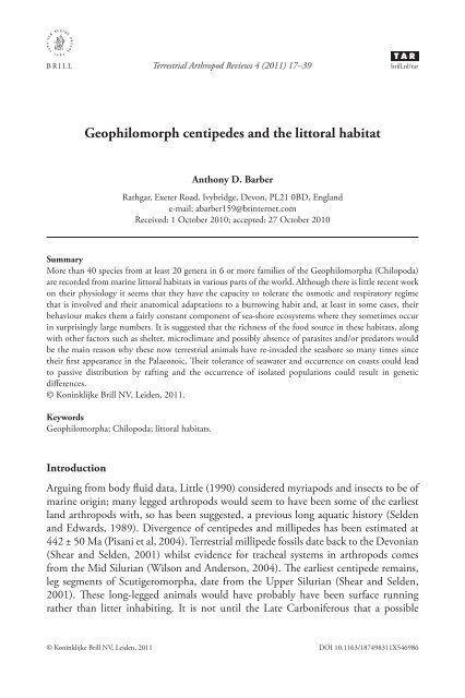 Geophilomorph centipedes and the littoral habitat - Books and ...