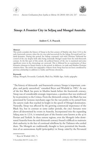 Sinop: A Frontier City in Seljuq and Mongol Anatolia - Books and ...