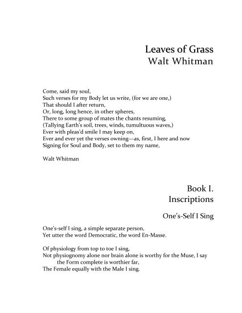 Walt Whitman - Leaves of  - Bookstacks