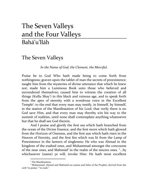 Baha'u'llah - The Seven Valleys and the Four Valleys.pdf - Bookstacks