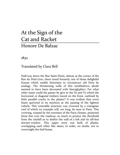 Honore de Balzac - At the Sign of the Cat and Racket.pdf - Bookstacks