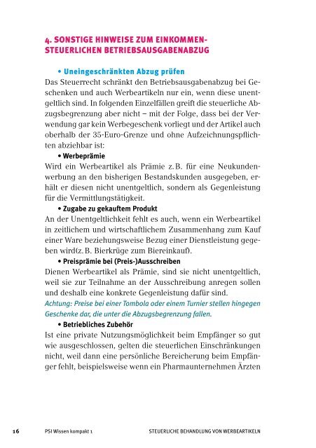 "Steuerliche Behandlung von Werbeartikeln". - Schneider