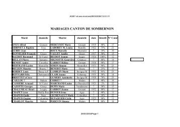 MARIAGES CANTON DE SOMBERNON - Agey et ses environs