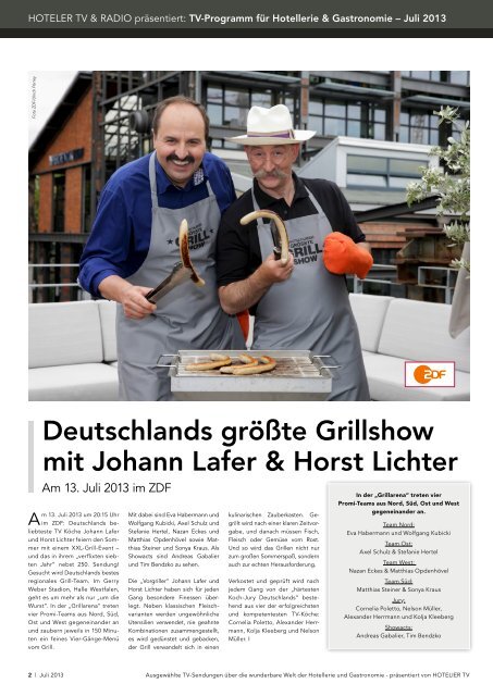 HOTEL TV PROGRAMM Juli 2013 - Die beliebtesten TV-Köche