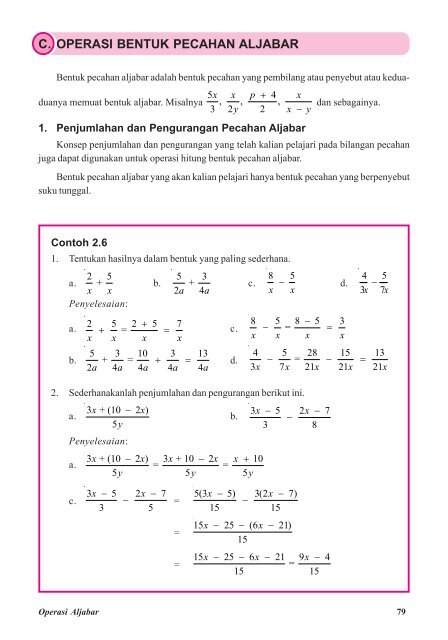 Penjumlahan dan pengurangan pecahan aljabar