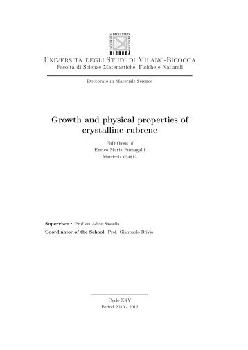 Growth and physical properties of crystalline rubrene - BOA Bicocca ...