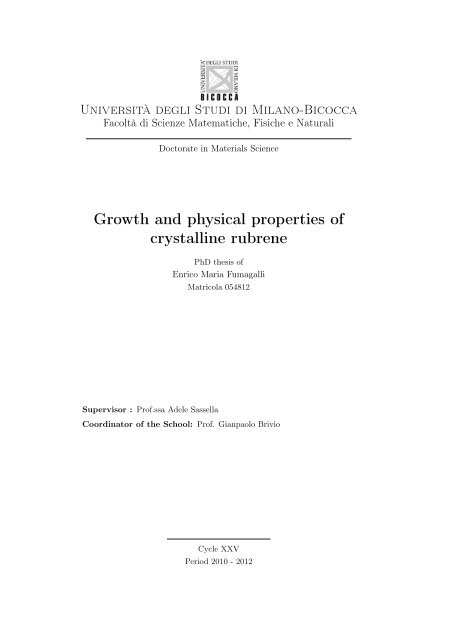 Growth and physical properties of crystalline rubrene - BOA Bicocca ...