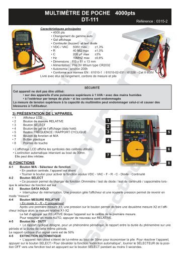 Notice Multimètre de poche 4.000 points - Selectronic