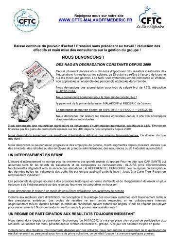 Télécharger le Tract ICI - CFTC Malakoff Médéric