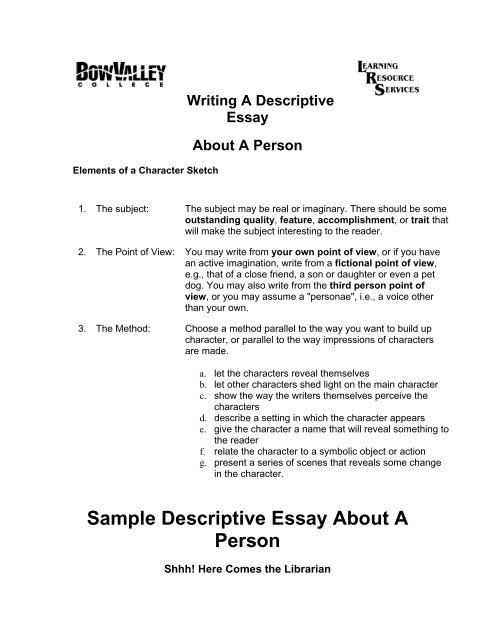 descriptive essay of character