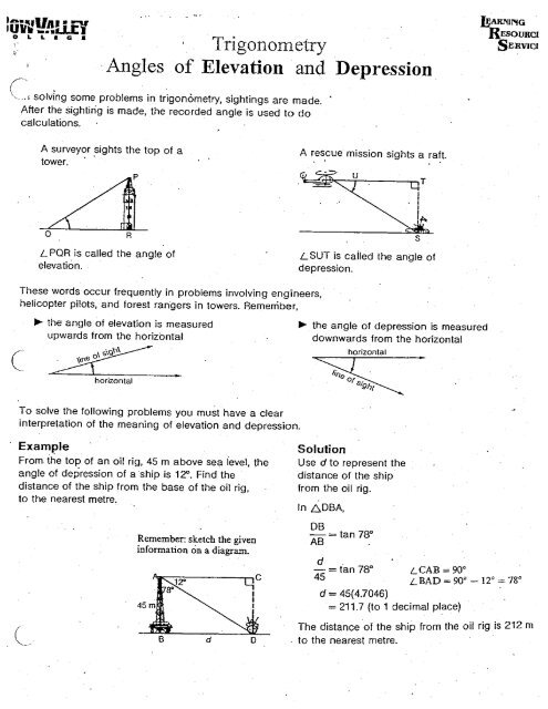 Trigonometry: Angles of Elevation and Depression - Bow Valley ...