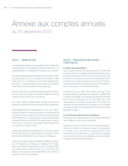 Rapport Annuel - Banque Privée Edmond de Rothschild Europe